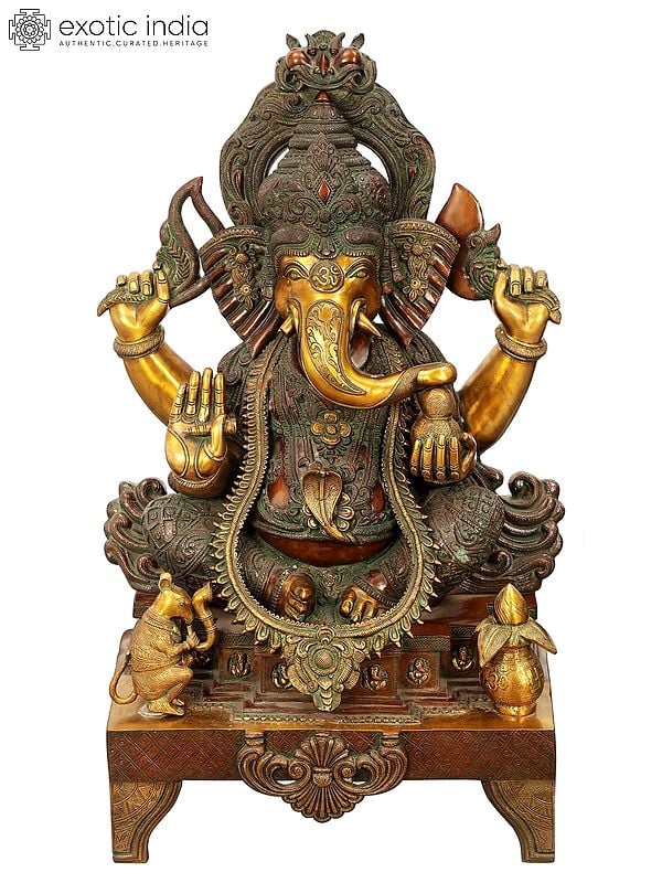 34" Large Size Ekadanta Lord Ganesha Brass Statue | Handmade | Made In India