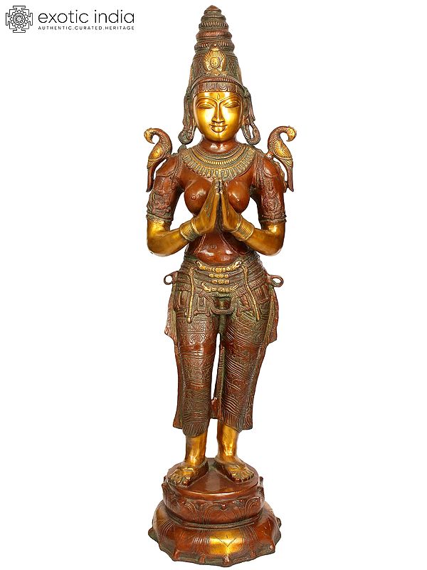 44" Large Size Namaste Lady in Brass | Indian Handcrafted Idol