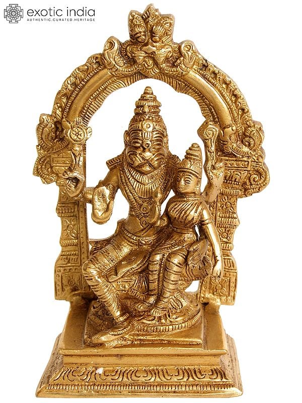 8" Bhagawan Narasimha with Lakshmi Brass Statue | Handmade | Made in India