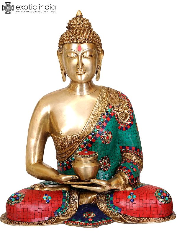 23" Lord Buddha (Inlay Statue) In Brass | Handmade | Made In India