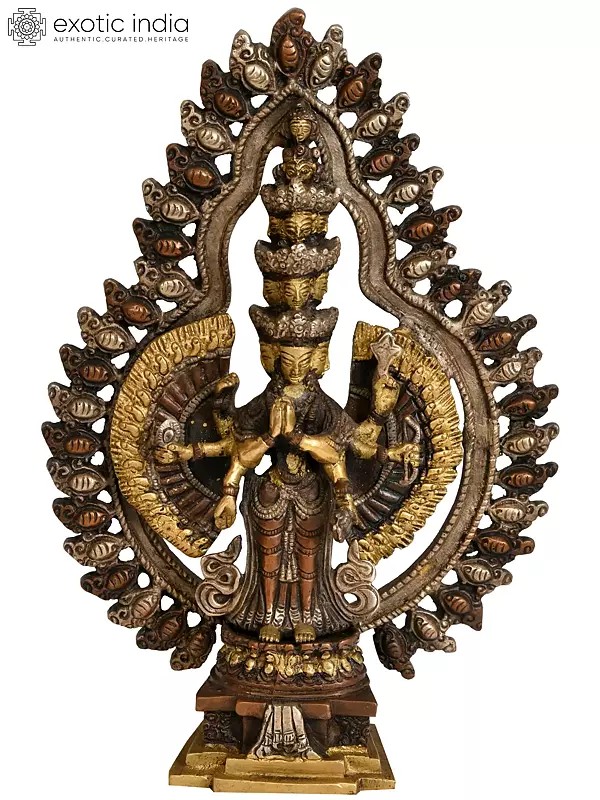 10" Tibetan Buddhist Deity Thousand Armed Avalokiteshvara In Brass | Handmade | Made In India