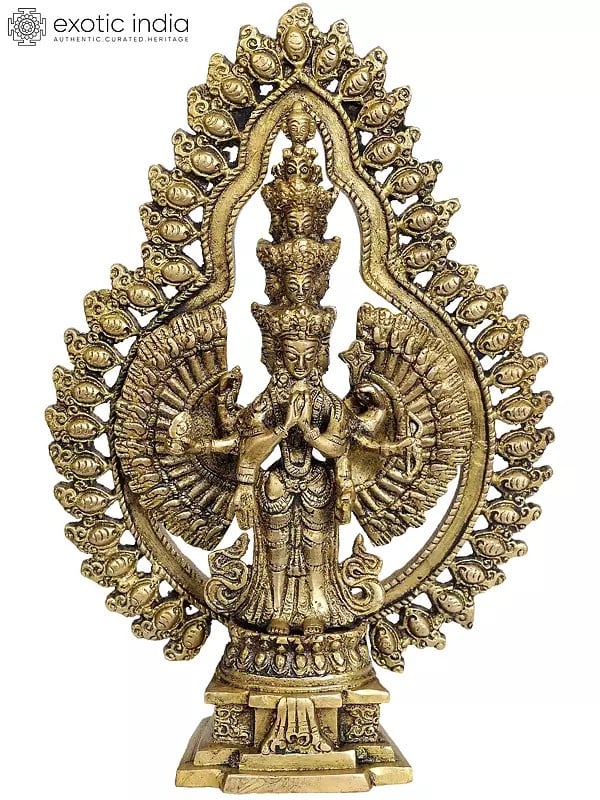 10" Tibetan Buddhist Deity Thousand Armed Avalokiteshvara In Brass | Handmade | Made In India