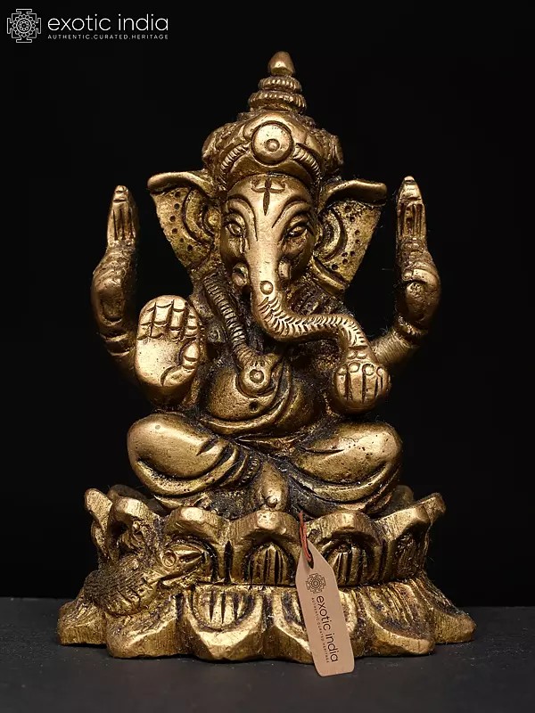 3" Kamalasana Ganesha Small Statue in Brass | Handmade | Made in India