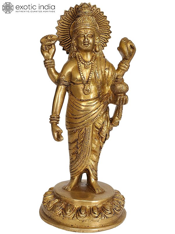 8" Dhanvantari Brass Sculpture | Handmade Brass Statue | Made in India