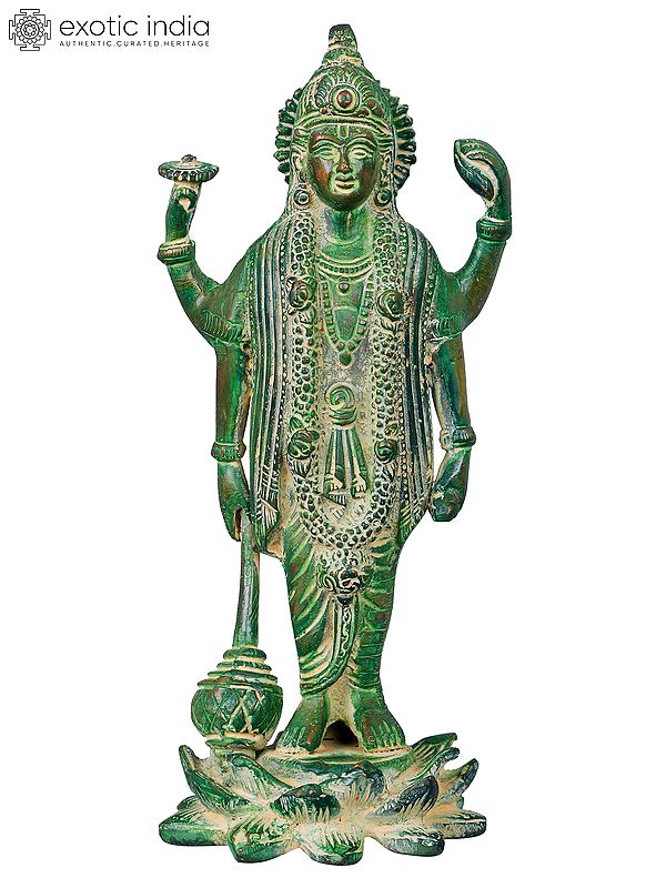 8" Four-Armed Standing Vishnu Brass Statue | Handmade | Made in India