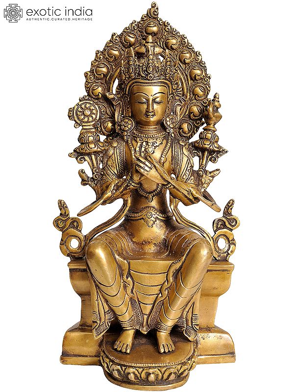 11" Tibetan Buddhist Maitreya Buddha - The Only Deity Seated with His Legs Down In Brass | Handmade | Made In India