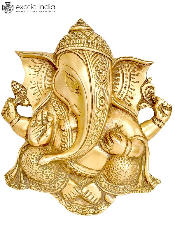 8" Lord Ganesha Wall Hanging Flat Statue in Brass | Handmade | Made in India