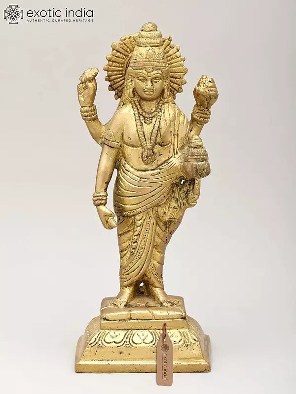 8" Brass Dhanvantari Idol - The Physician of the Gods | Handmade | Made in India