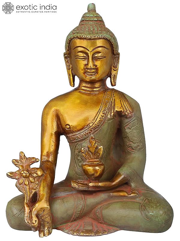 7" Medicine Buddha Brass Sculpture | Handmade Tibetan Buddhist Deity Figurine | Made in India