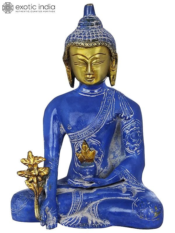 7" Medicine Buddha Brass Sculpture | Handmade Tibetan Buddhist Deity Figurine | Made in India