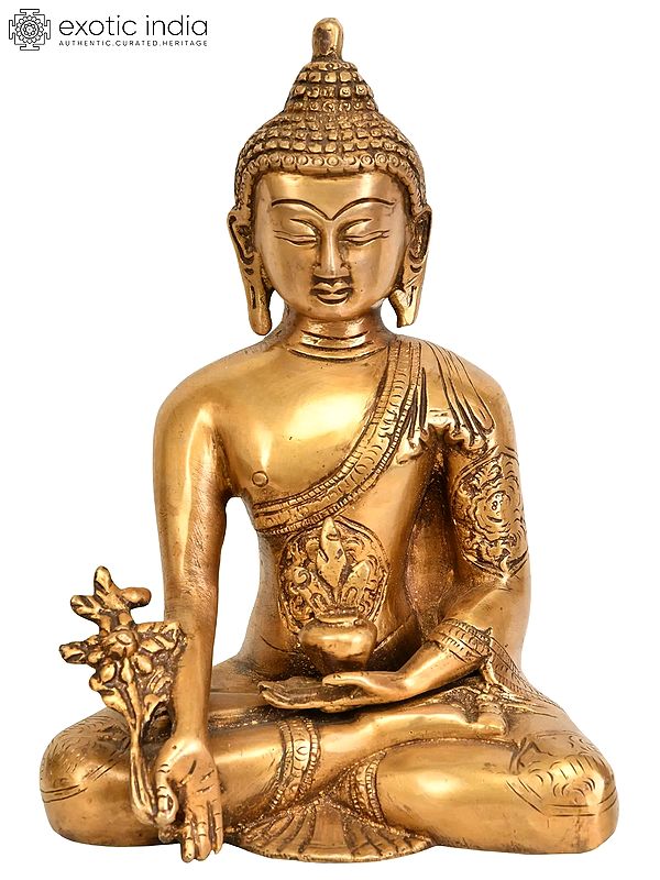 7" Medicine Buddha Brass Sculpture | Handmade Tibetan Buddhist Deity Figurine | Made in India