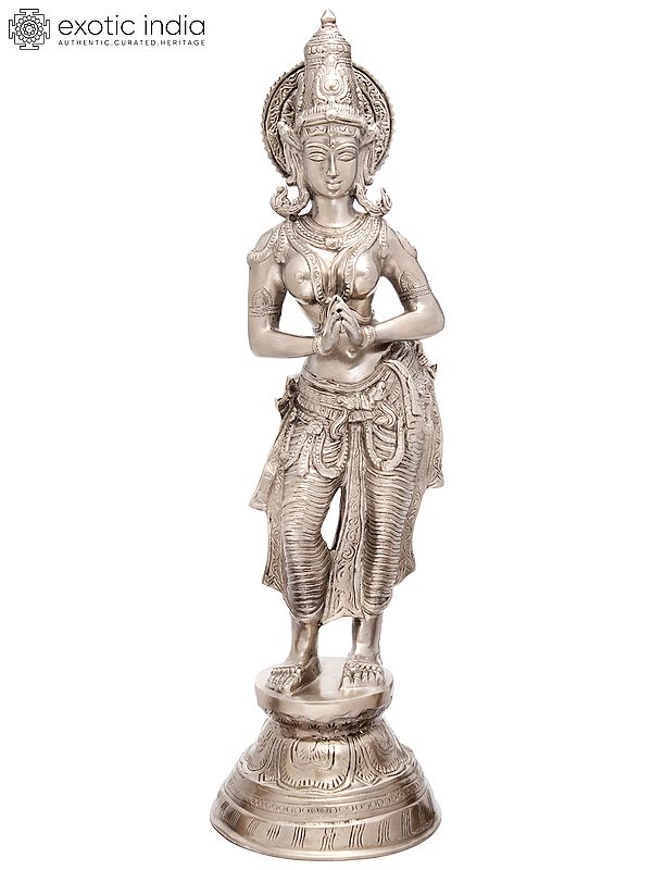 28" Namaste Lady (Anjali Mudra) In Brass | Handmade | Made In India
