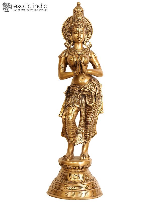 28" Namaste Lady (Anjali Mudra) In Brass | Handmade | Made In India