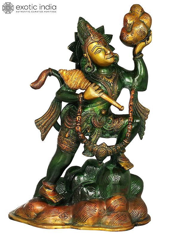 12" Lord Hanuman Idol with Sanjeevani in His Hand | Handmade Brass Statue