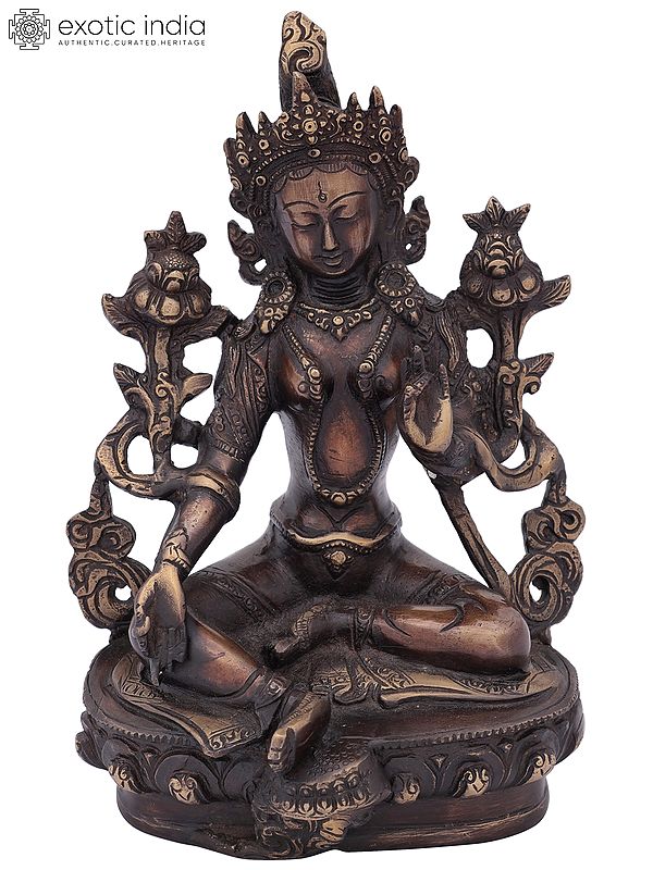 8" Tibetan Buddhist Deity Green Tara Brass Statue
