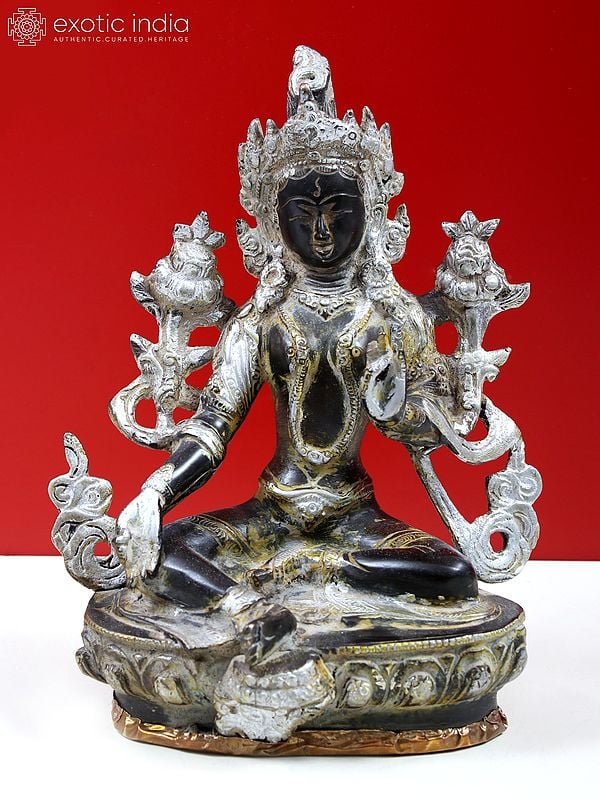 8" Tibetan Buddhist Deity Green Tara Brass Statue