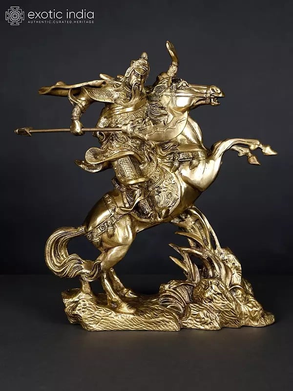 Chinese Warrior Guan Yu on Horse | Brass Statue