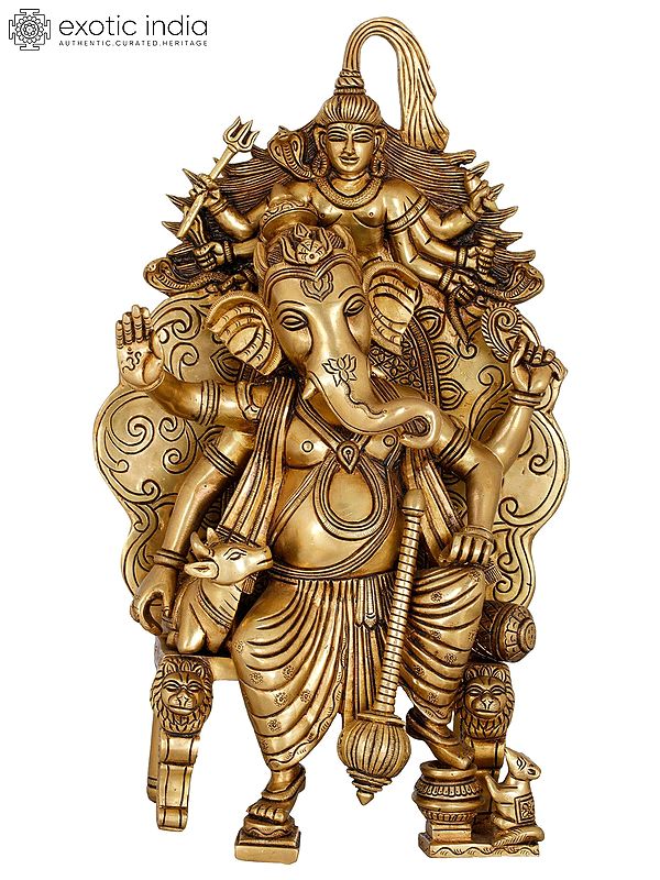 15" Warrior Lord Ganesha with Nandi and Six Armed Shiva In Brass | Handmade | Made In India