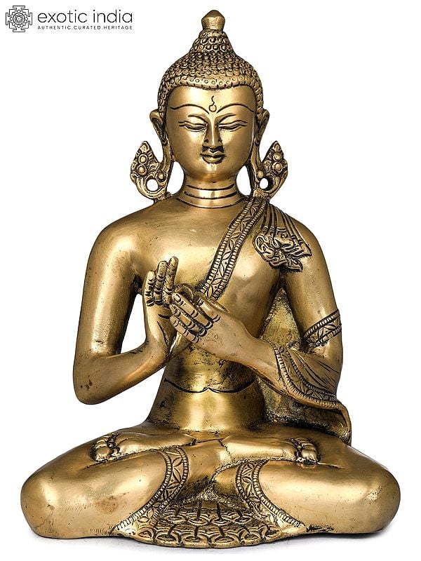 9" Lord Buddha in Dharmachakra Mudra - Tibetan Buddhist Deity Brass Idol