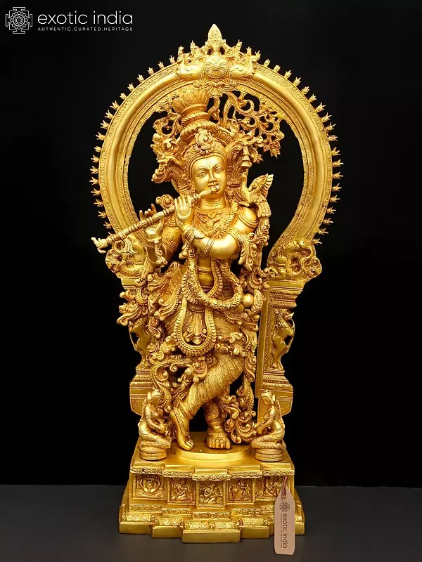 Fine Quality Large Lord Krishna and Gopis on his Feet With Baal-Lila On The Pedestal