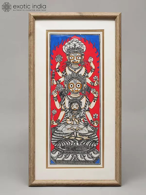Lord Jagannath, Subhadra and Balabhadra | Framed Pattachitra Painting | Watercolor on Silk