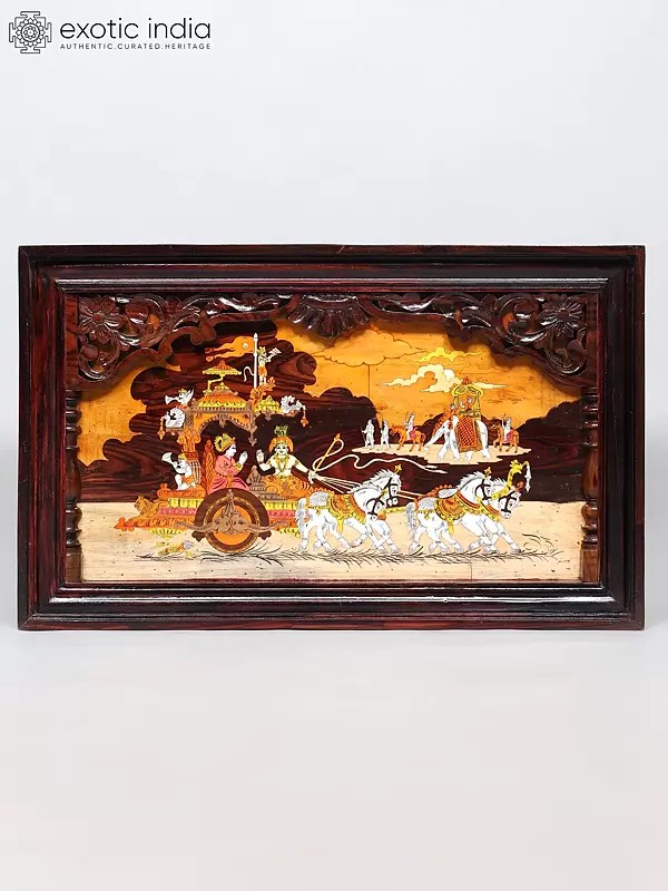 31" The Mahabharat View - Lord Krishna | Natural Color On Wood Panel With Inlay Work