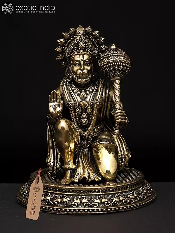 Superfine Sitting Lord Hanuman in Blessing Gesture | Brass Statue in Multiple Sizes