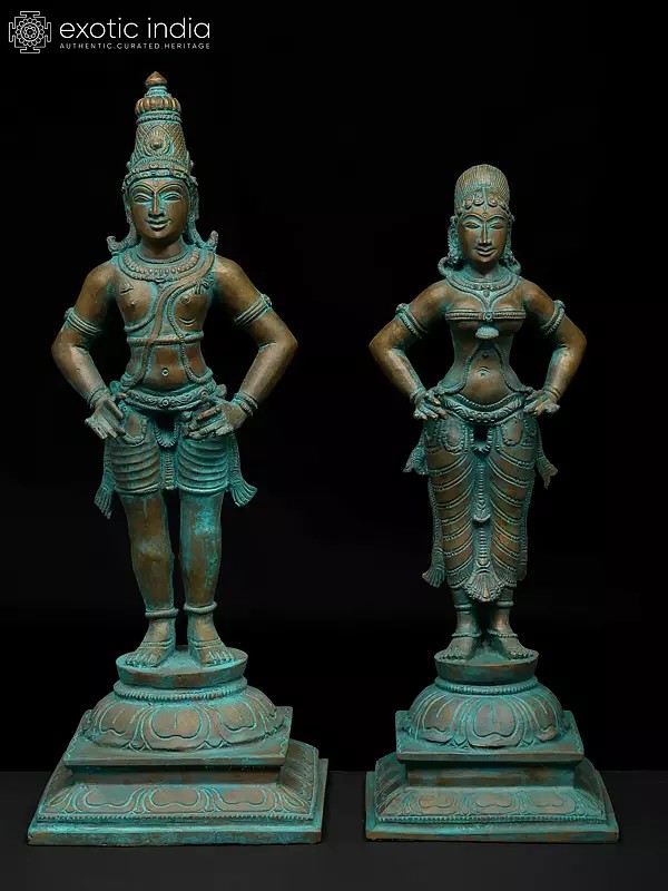 12" Standing Lord Vitthal (Panduranga) with Rukmini | Madhuchista Vidhana (Lost-Wax) | Panchaloha Bronze from Swamimalai