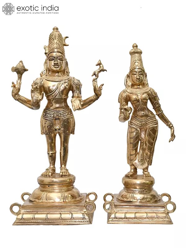 19" Standing Lord Shiva as Pashupatinath with Devi Parvati | Madhuchista Vidhana (Lost-Wax) | Panchaloha Bronze from Swamimalai