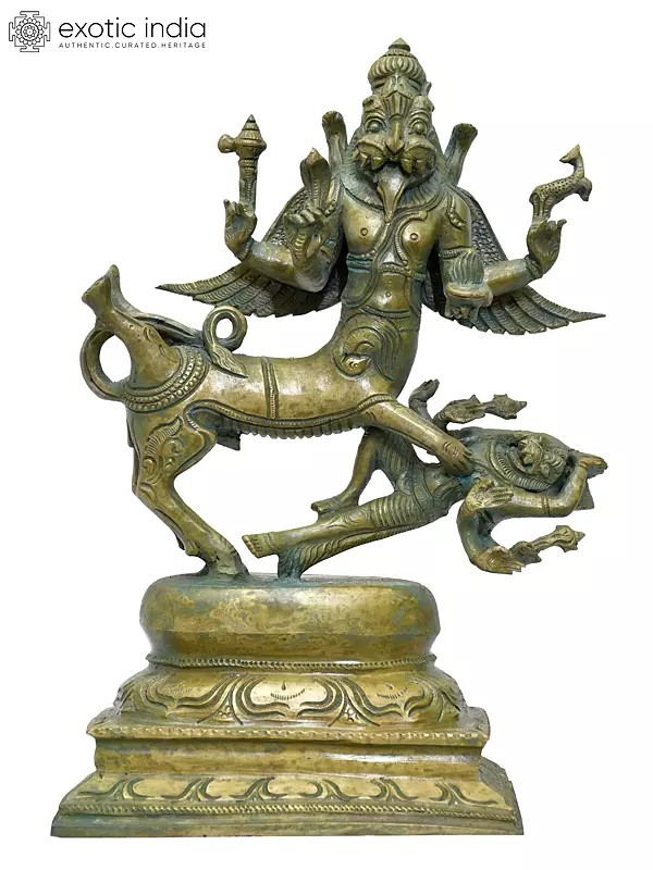 10" Lord Shiva as Sharabha Subduing Narasimha | Madhuchista Vidhana (Lost-Wax) | Panchaloha Bronze from Swamimalai
