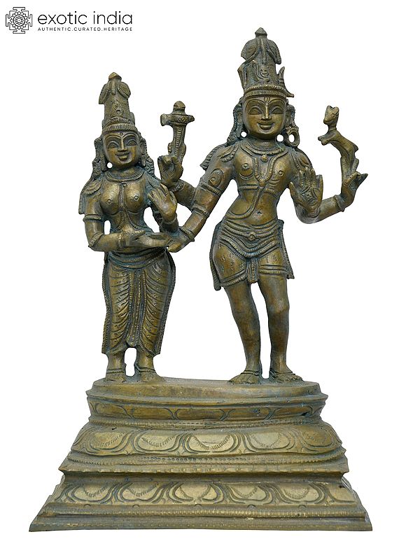 10" Standing Shiva-Parvati | Madhuchista Vidhana (Lost-Wax) | Panchaloha Bronze from Swamimalai