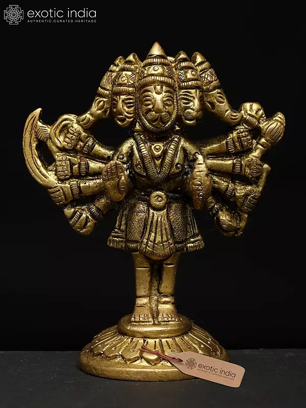 3" Small Standing Ten Armed Panchamukhi Lord Hanuman | Brass Statue