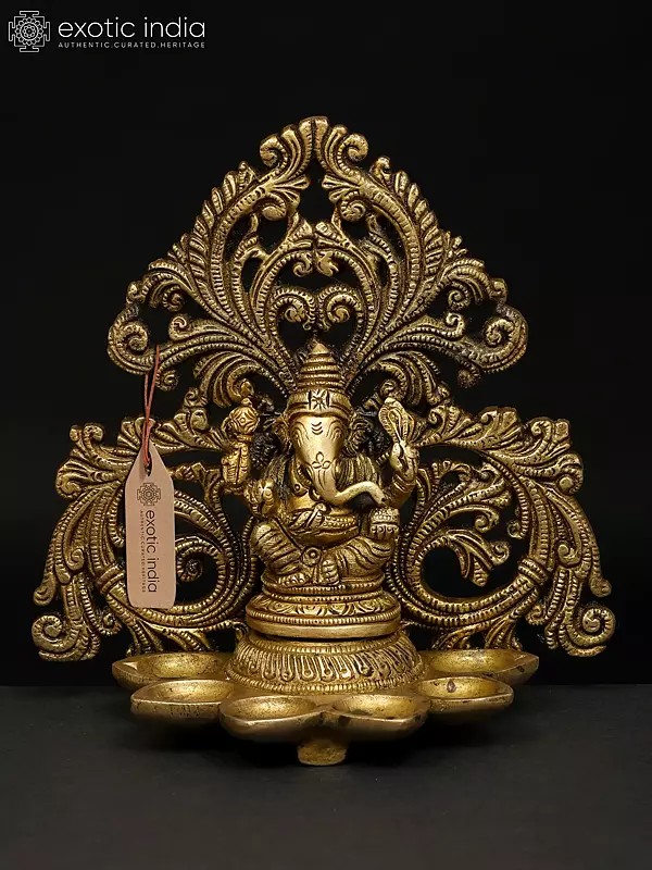 6" Small Six Wicks Lord Ganesha Lamp in Brass | Handmade | Made In India