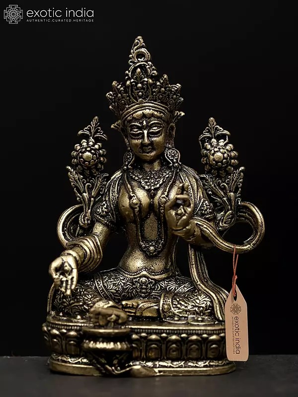 2" Small Superfine Tibetan Buddhist Goddess Green Tara | Brass Idol