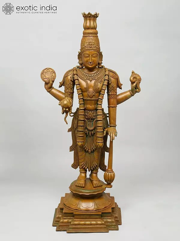 41" Large Four Armed Standing Lord Vishnu | Madhuchista Vidhana (Lost-Wax) | Panchaloha Bronze from Swamimalai