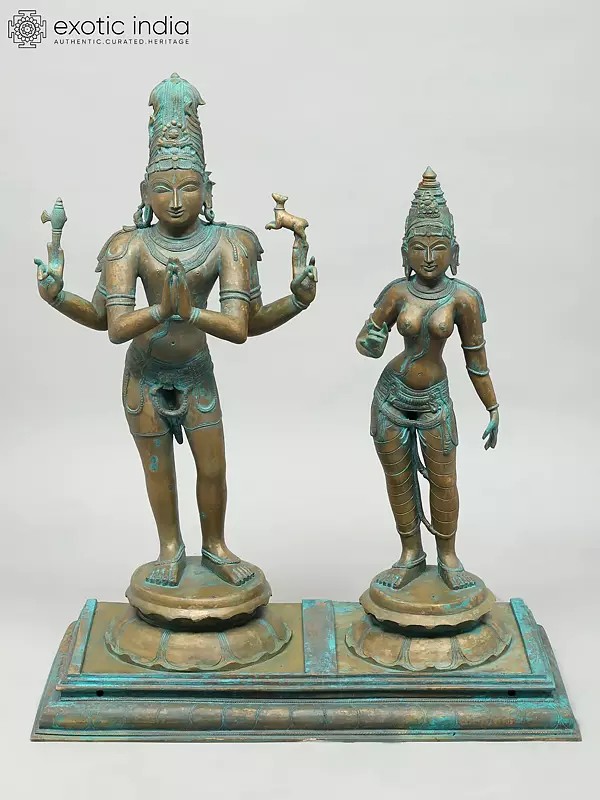 31" Large Standing Lord Shiva as Pashupatinath with Goddess Parvati | Madhuchista Vidhana (Lost-Wax) | Panchaloha Bronze from Swamimalai