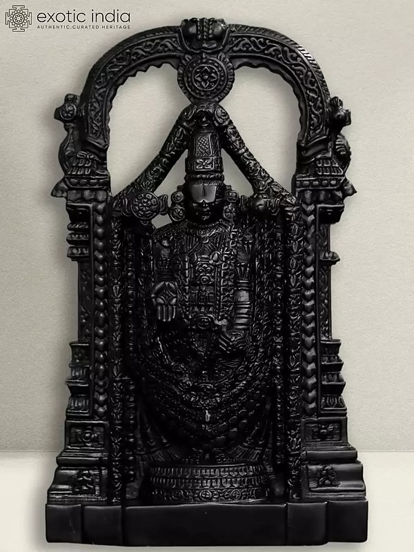 18" Lord Tirupati Balaji Statue With Intricate Work | Black Marble Sculpture for Home and Temple