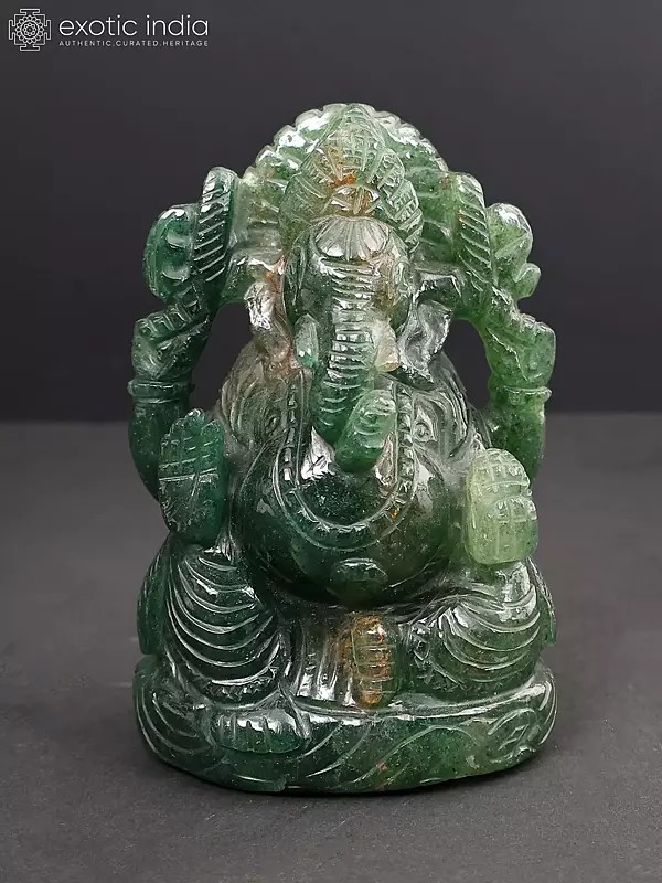 5" Lord Ganesha With Modak Statue In Strawberry Quartz Hand Carved | Sculpture For Temple