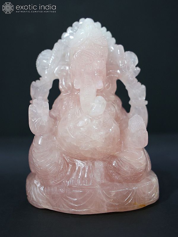 7" Pink Quartz Lord Ganesha Statue Hand Carved | Sculpture For Temple