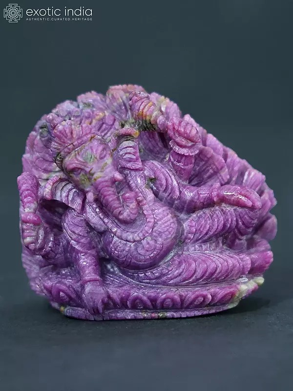 2" Relaxing Lord Ganesha In Ruby Stone Statue Hand Carved | Statue For Temple