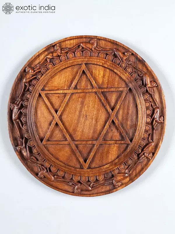 14" Wod Carved Wall Hanging Yantra | Handmade
