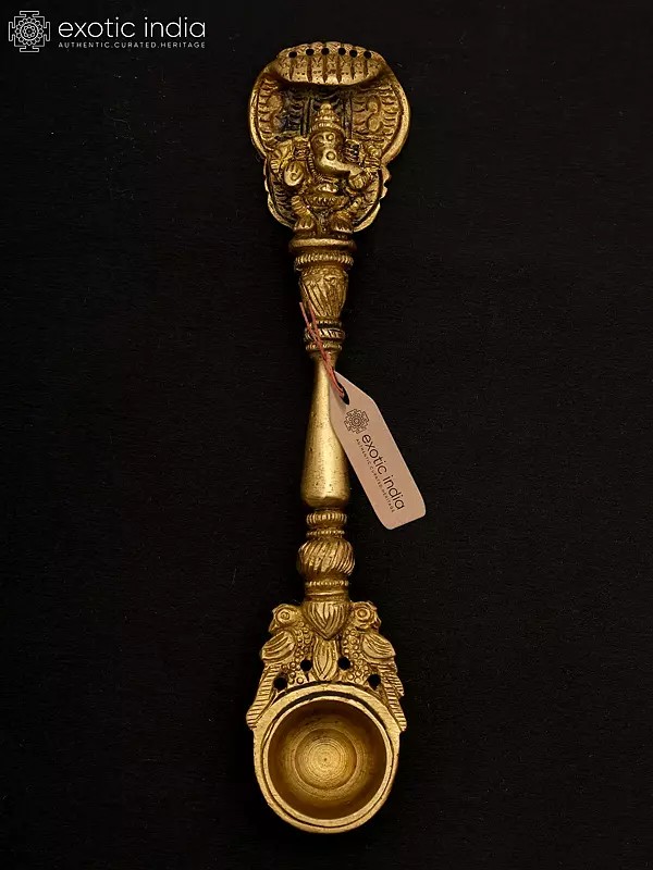 6" Brass Ganesha Ritual Spoon with Protecting Serpent