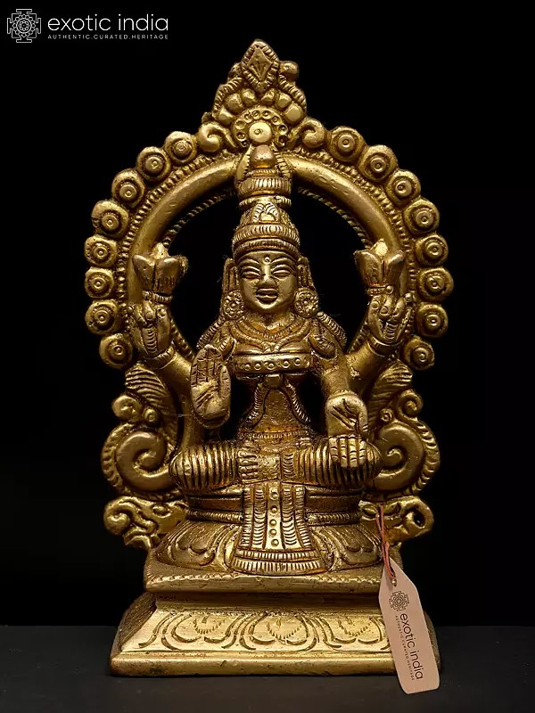 6" Small Blessing Goddess Lakshmi Seated on Throne | Brass Statue