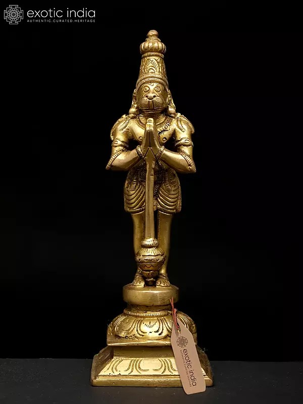 8" Lord Hanuman Standing in Namaskar Mudra | Brass Idol