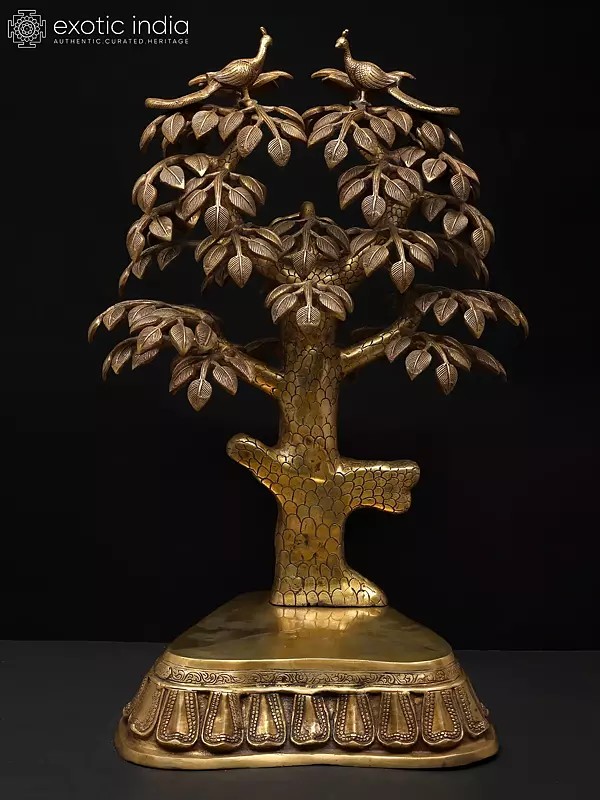31" Brass Tree with Peacocks - Designer Pedestal for Placing Statue