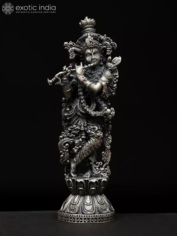 2" Small Superfine Lord Krishna Playing Flute | Sterling Silver Statue
