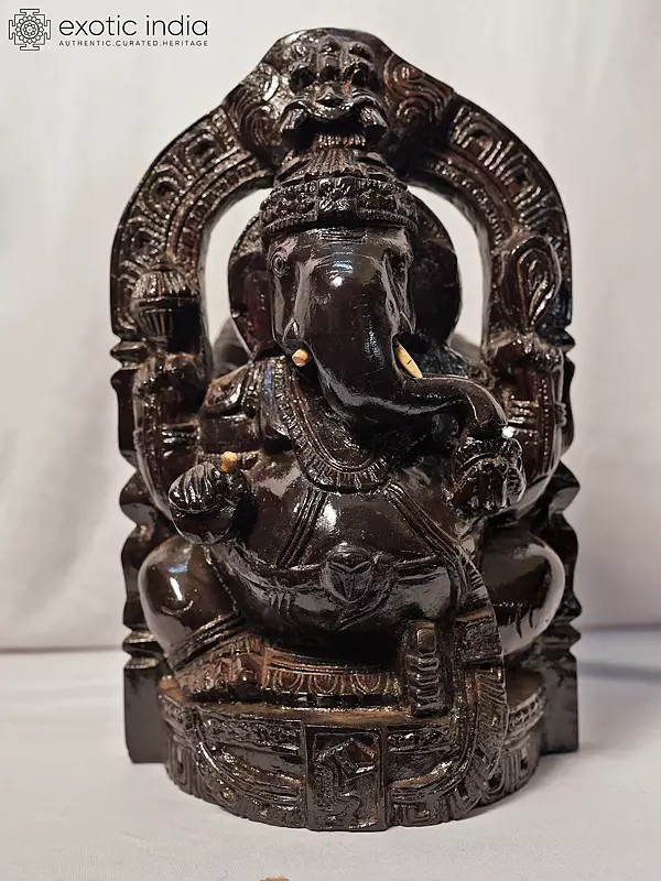 16" Lord Ganesha Seated On Kirtimukha Throne | Handmade Rosewood Figurine