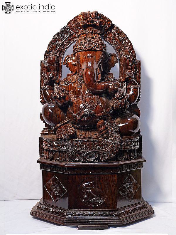 36" The Divine Statue Of Lord Ganesha | Handmade Rosewood Figurine