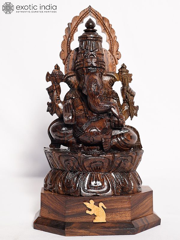 12" Lord Ganapati Sculpture for Home and Temple | Handmade Rosewood Figurine