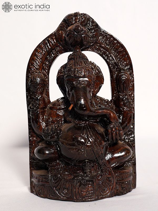 9" Lord Ganesha Statue With Kirtimukha Throne | Handmade Rosewood Figurine